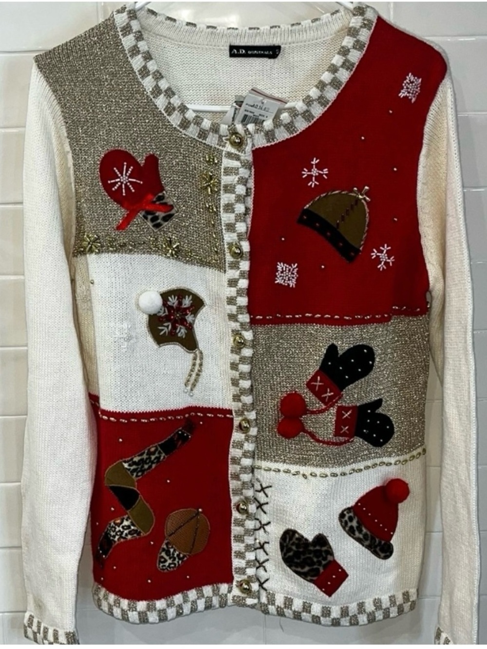 NWT Vintage Christmas Sweater Kitschy Embellished Beaded